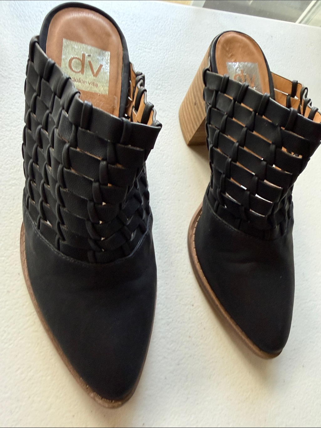 Dv By Dolce Vita Taya Black Woven Pointed Mule Heels Booties Size 8
